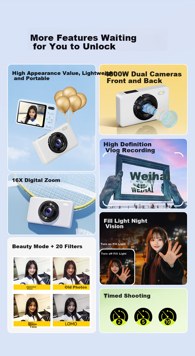 FAMUE Student CCD Camera with Front And Rear Dual Digital Cameras, Campus Retro Mini Alternative, High-Definition Vlog Camera Card That Can Transfer to Phone, Gift for Girlfriend, 32GB 2