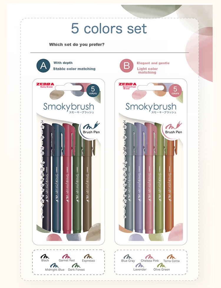 ZEBRA Small Regular Script Smoky Color Series Elegant Soft Brush Pen, Student Calligraphy Practice Brush, Colored Drawing Pen for Journaling And Watercolor, WF9 Deep Pink, Pack of 10 4
