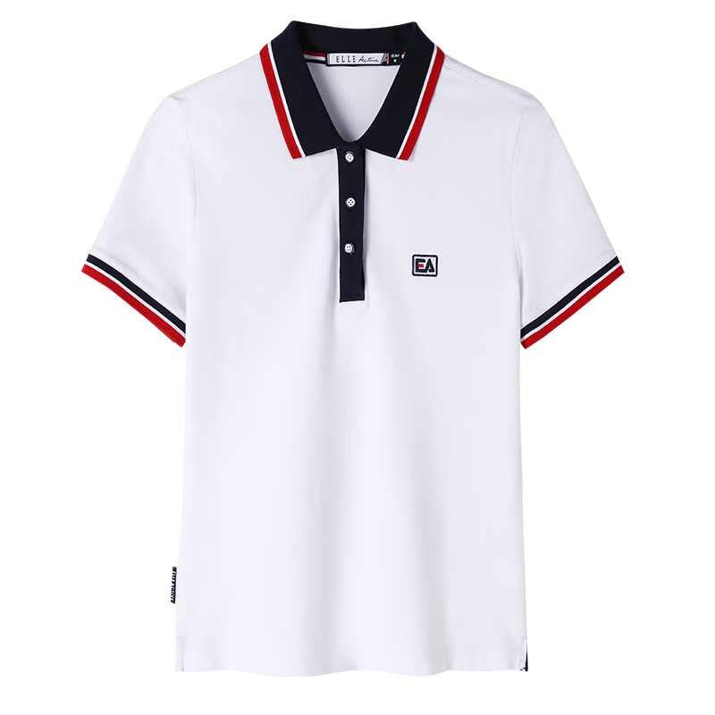 ELLE ACTIVE Casual Sports Short Sleeve Polo Shirt Women Commuter Versatile Color Block Slim Fit Collared Top White 2XL