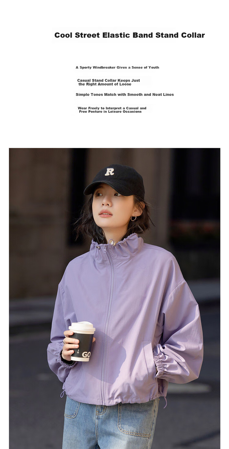 Dme [Urban Light Outdoor Style] Spring Workwear Style Elastic Drawstring Stand Collar Loose-Fitting Concealing Women's Casual Jacket 1