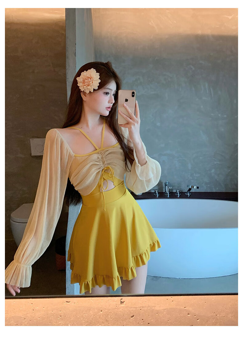 DK One-Piece Swimsuit Dress for Women, Conservative Style, New Hot Spring Design, Push-Up for Small Chest, Slimming Effect, Vacation Beach Wear, Elegant Look 3