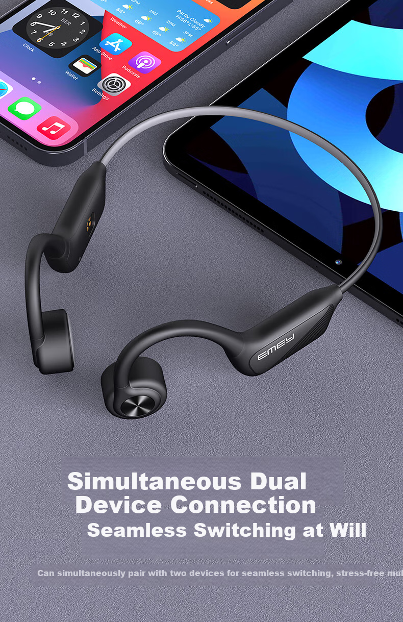 EMEY G22 Bone Conduction Bluetooth Headphones Open-Ear Design IPX8 Waterproof Not In-Ear for Running, Sports, Swimming 64GB Storage Compatible with Apple, Huawei, Xiaomi Black 11