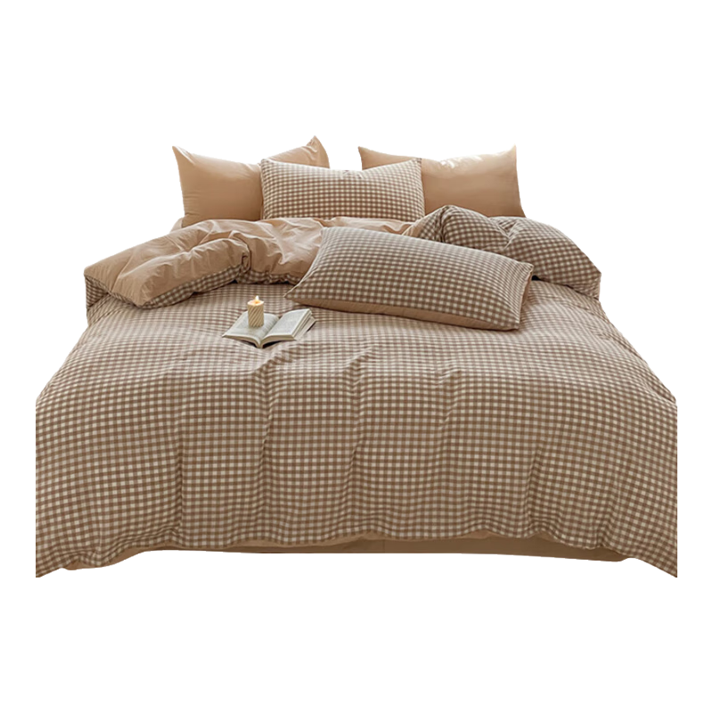 Wuyinliangpin Disposable Bedding Set: Fitted Sheet, Duvet Cover, Pillowcases for Train Sleeper Berths, Hotel Bedding, Hygienic Protection - Khaki Plaid