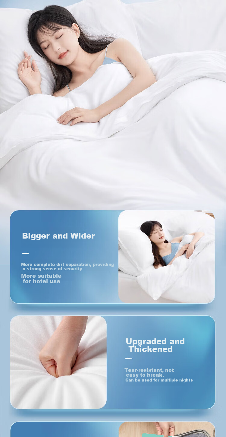 JAJALIN Four-Piece Travel Disposable Bedding Set with Bed Sheet, Duvet Cover, Pillowcases, Thickened Hotel Bedding for Double Bed - Pure White 3 Sets 3