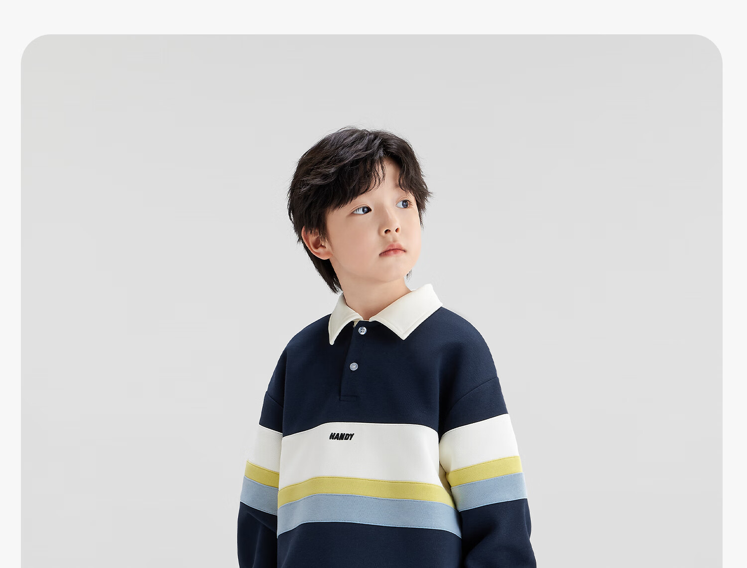 Zuoxi Boys' Polo Shirt Sweatshirt, 2026 New Trendy Children's Striped Color-Block Pullover, Navy Blue, Size 160 15