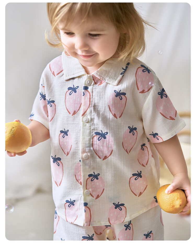 Babylove Bobo Fruit Tea Baby Short Sleeve Set Summer Bamboo Cotton Camellia Gauze Thin Breathable Children's Homewear 4