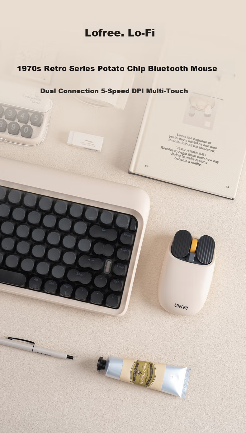 LOFREE Potato Chip Mouse EP115, Wireless Bluetooth 1970S Retro Series, Dual-Mode Connection Office Mouse, Walnut 1