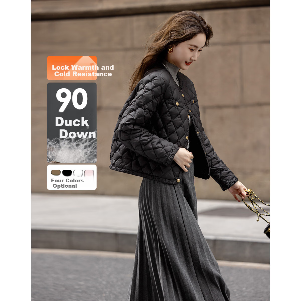 Dme [Qianjin Madeline] Winter Chanel-Style Lightweight Cloud 90% Duck Down Coarse Tweed Filling Puffer Jacket for Wome
