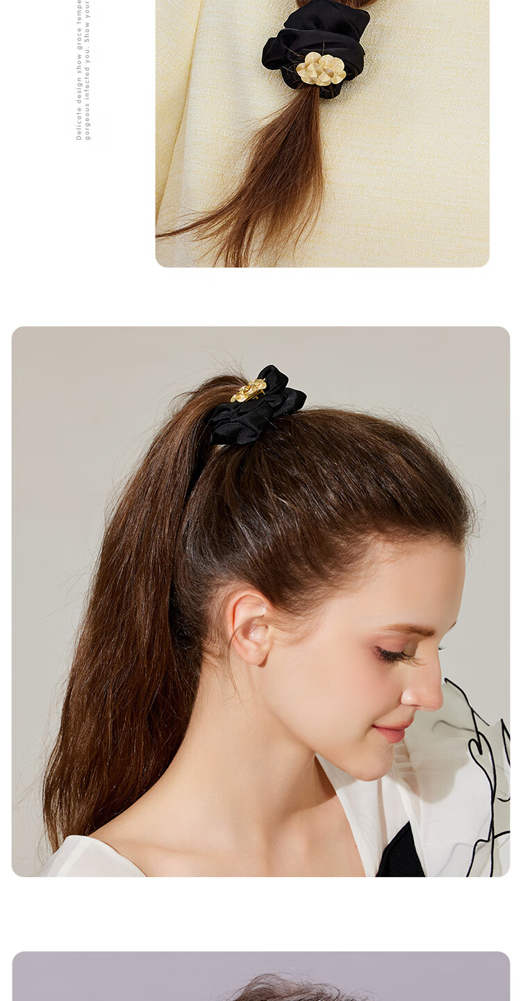 Royal Sasa High-Elasticity Hair Tie, Elegant Black Fabric Hair Flower Accessory for Ponytails 2