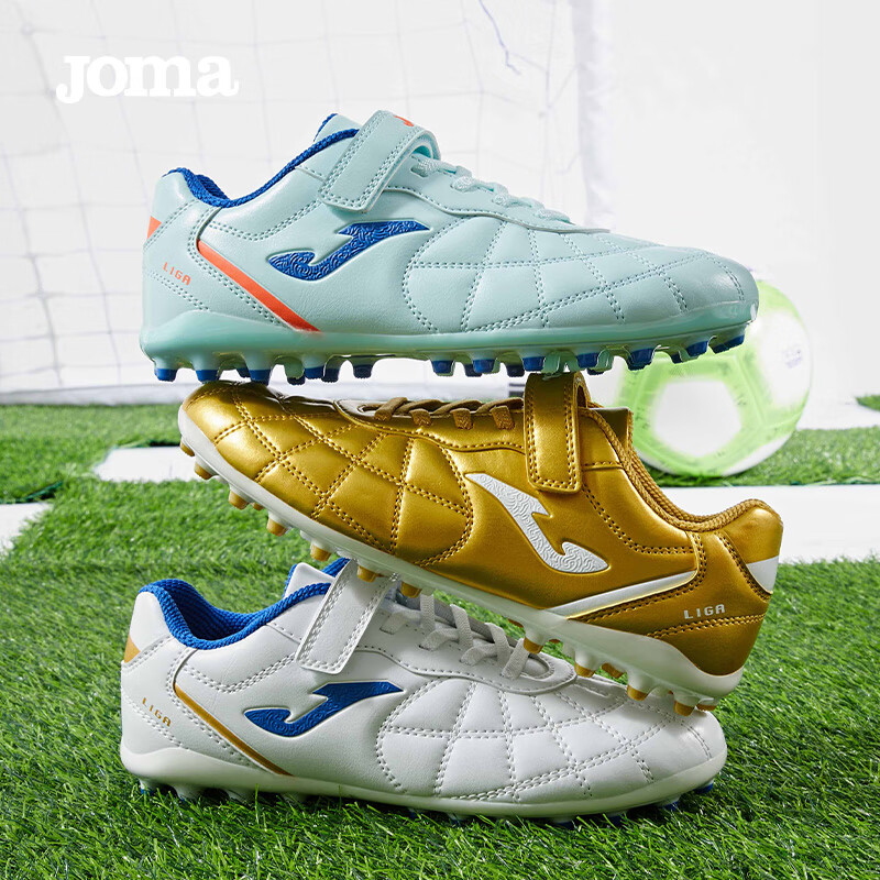 JOMA 2025 New Magic Tape Children's Soccer Shoes MG Short Studs Youth Primary School Training Shoes White/Blue Size 35
