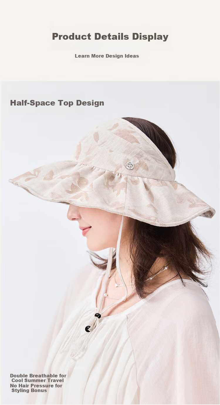 JIUMU Linen Sun Protection Hat for Women, Sun Visor, Sunhat, Open Top Hat, Cool Cap, Summer Outdoor Face-Covering UV Protection Hat for Wome 6
