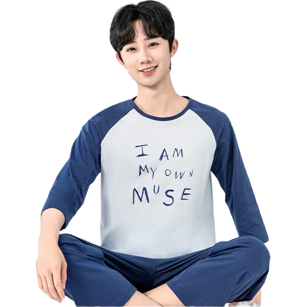 YING BO LUN Youth Pajamas Spring And Summer Thin Style Boys' Home Wear for Middle And High School Students Air Conditioning Clothing 20811 Water Blue 180