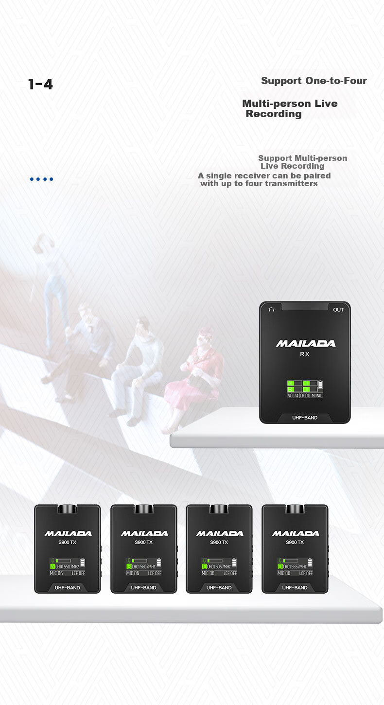 Mailada S900Q Wireless Lavalier Microphone, Wireless Microphone Clip-On, Mobile Phone Live Streaming Speaker Equipment, DSLR Camera Sound Pickup Microphone, One-To Interview Microphone, Recording Microphone 5