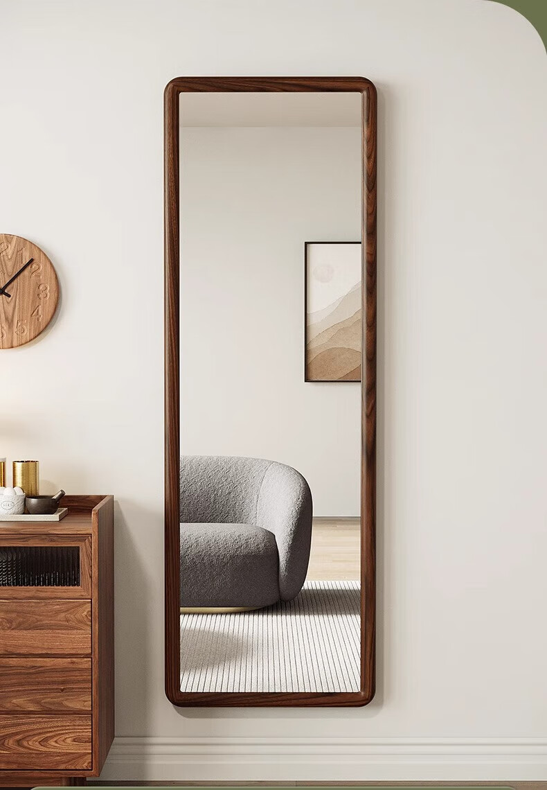 Milin Floor-Standing Full-Length Mirror, Wall-Mounted Dressing Mirror for Clothing Stores, Simple Home Use Mirror with Walnut Color Frame, 150cm 7
