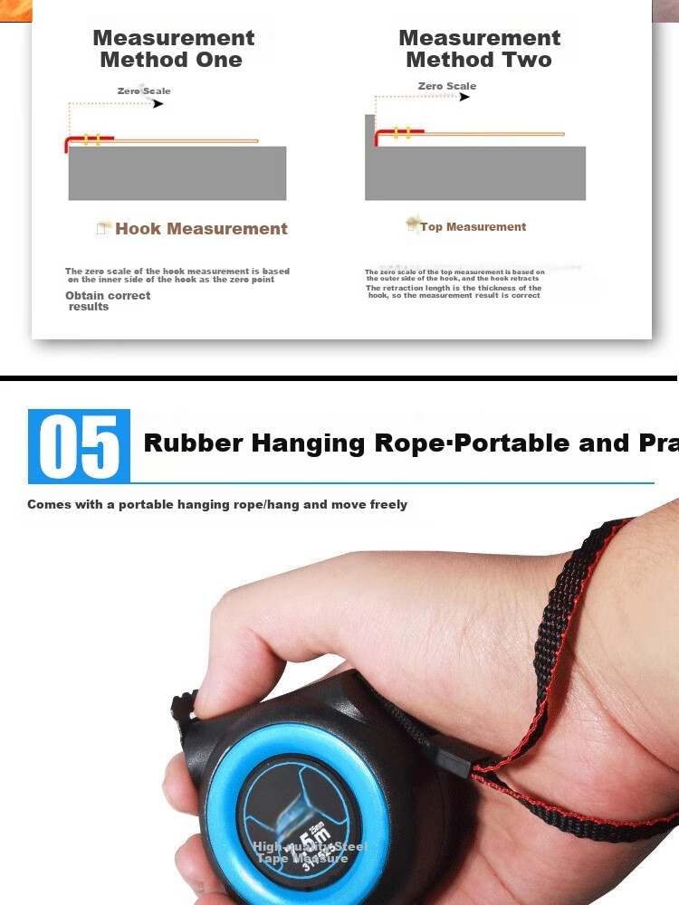 Huangguliangsan Self-Locking Steel Tape Measure, Thickened Household Measuring Tape, Meter Ruler, Box Ruler, High-Precision Carpenter's Ruler, Renovation Measurement Tool, Office Supplies 8