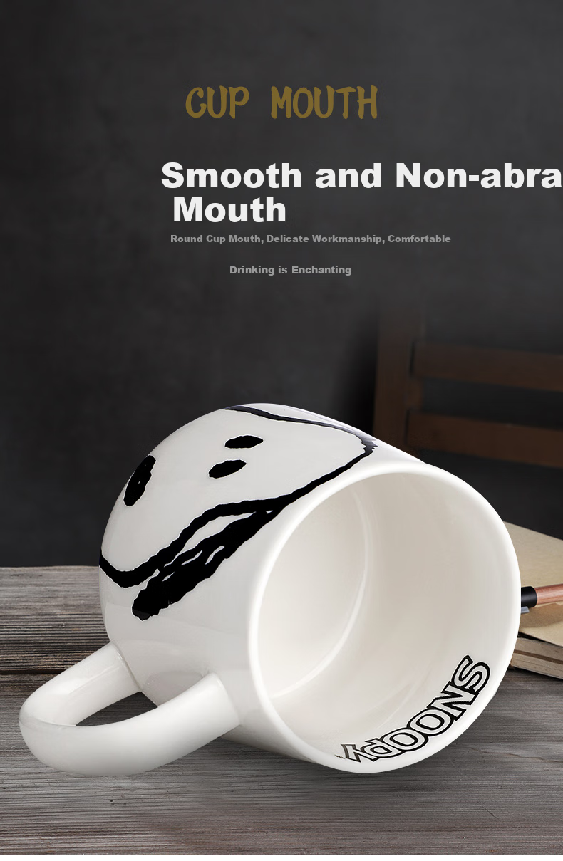 SNOOPY Ceramic Mug with Single Handle And Lid for Men And Women, Creative Office Cup for Couples, Home Use for Drinking Water, Breakfast, Milk, Coffee 8