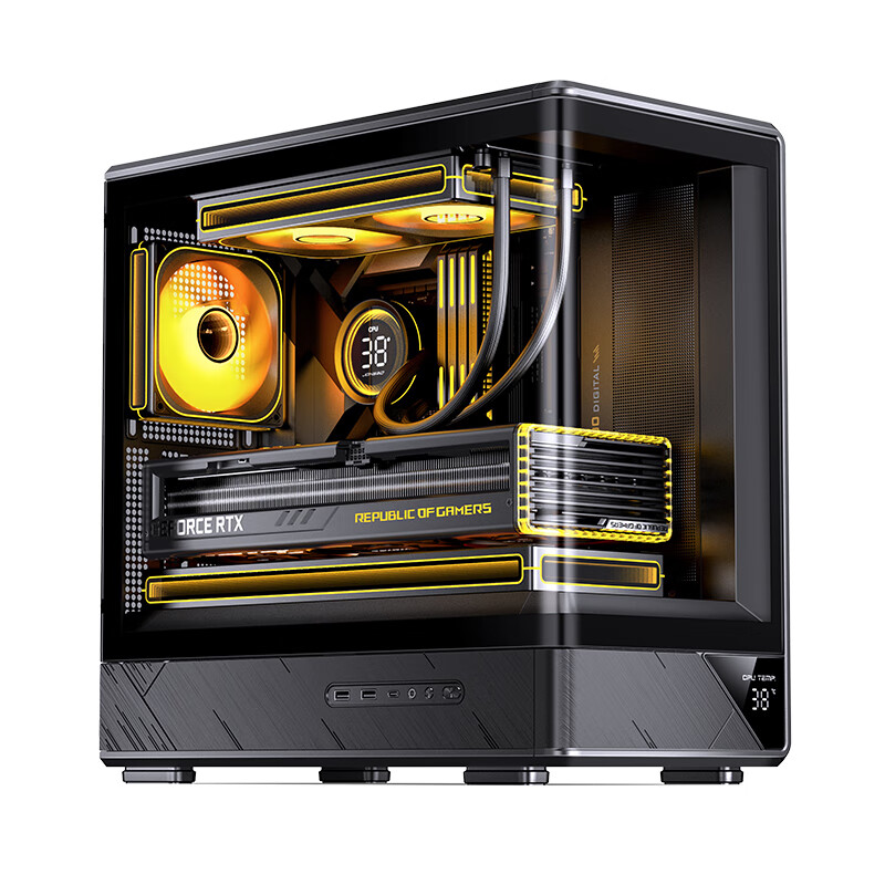 Корпус Jonsbo D200 черный MATX, панорамный дизайн, поддержка радиатора 240 мм, ATX PSU, цифровой дисплей, Type-C Gen2 10Gbps+