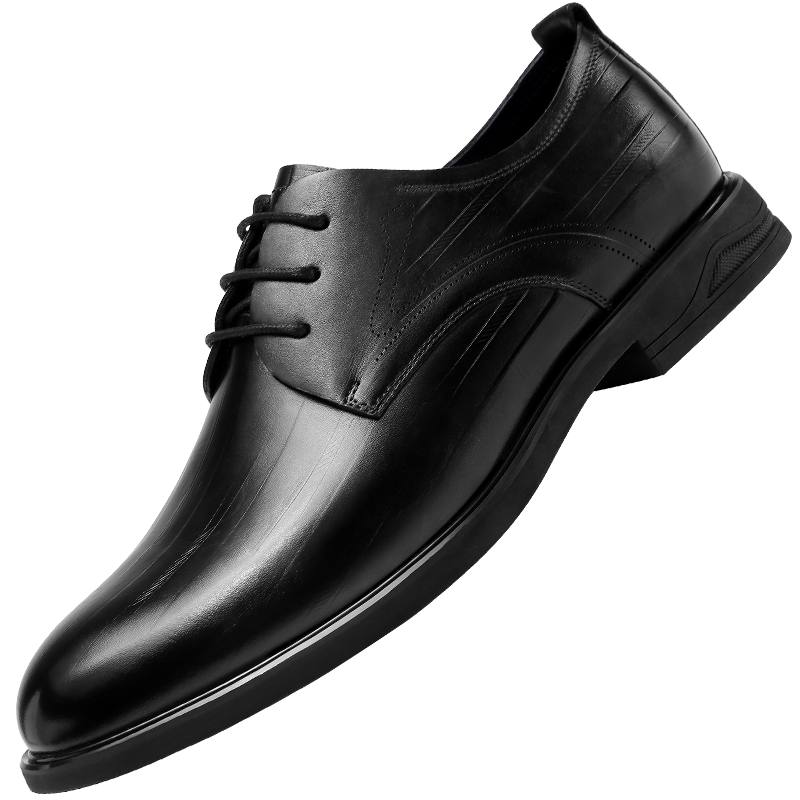 Qiangren Derby Shoes, British Business Men's Shoes, Double-Sided Top-Grain Leather Formal Dress Shoes, JDA19007, Black, Size 44