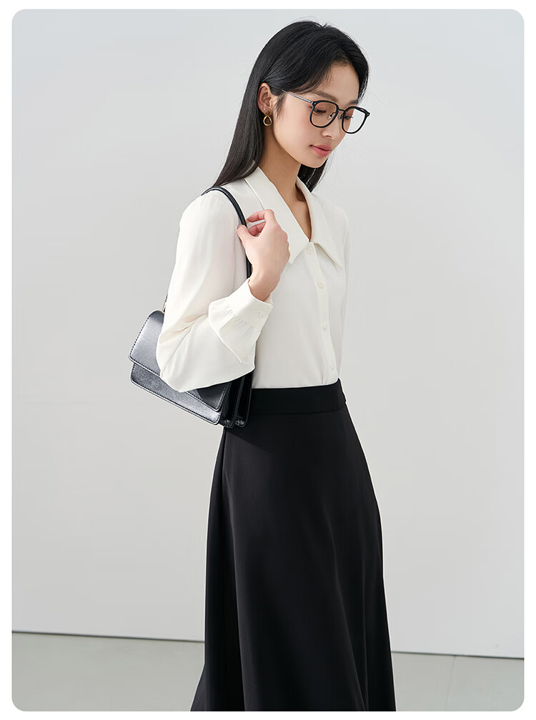 Bodexiaojie Blue V-Neck Commuter Blouse for Women, Wrinkle-Resistant Professional Formal Wear Chiffon Shirt for Interviews 10