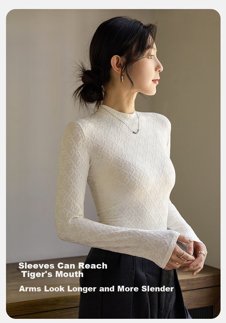 LangSha Base Layer, Spring And Summer Thin Style, Slim-Fit Waist-Cinching T-Shirt for Women, Warm Black And White Color, Slimming Round Neck Inner Wear, Long-Sleeve Top 9
