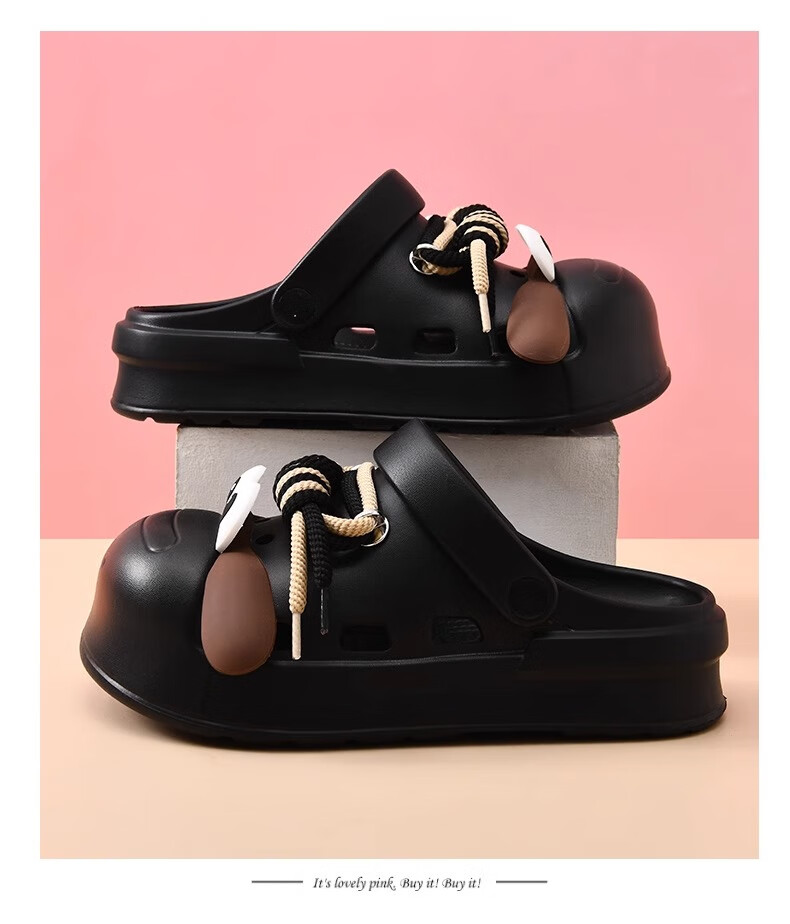 GUOLUOFEI Women's Cute Big Eye Dog Clog Sandals, Soft Sole, Closed Toe, Casual Outdoor Slip-Resistant Thick-Soled Beach Shoes, Brown Size 44-45 9
