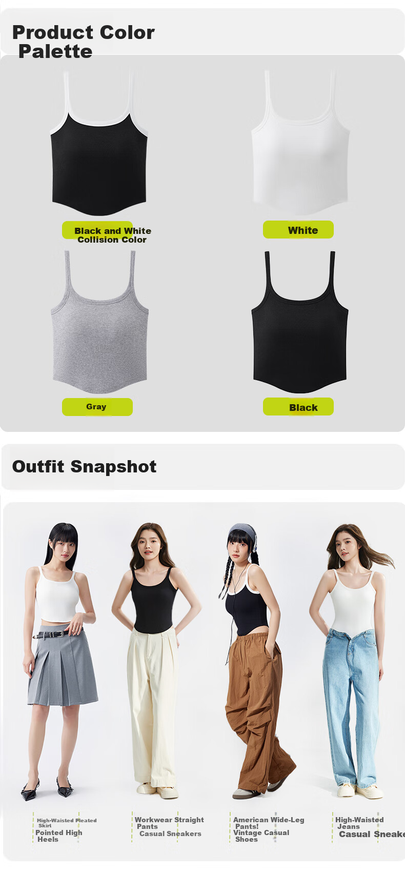 Ordifen Women's Camisole Tank Top with Contrasting Color Lining, One-Piece U-Neck Undershirt, Inner Wear Or Outerwear, Sporty Style 15