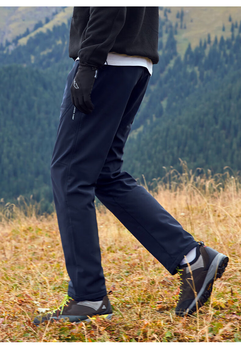 Pioneer Camp Tibetan Wolf Outdoor Softshell Hiking Mountaineering Pants Men's Autumn Windproof Water-Repellent Warm Breathable Straight-Leg Trousers 17