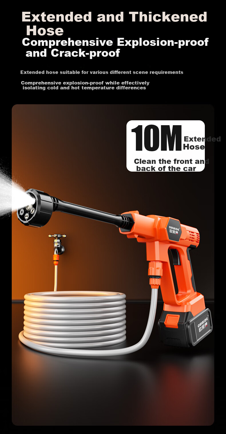 Oulaide Car Wash High-Pressure Water Gun, Brushless Cordless Lithium Battery Car Washer, High-Power Portable Car Cleaning Pump, Car Washing Tool 15