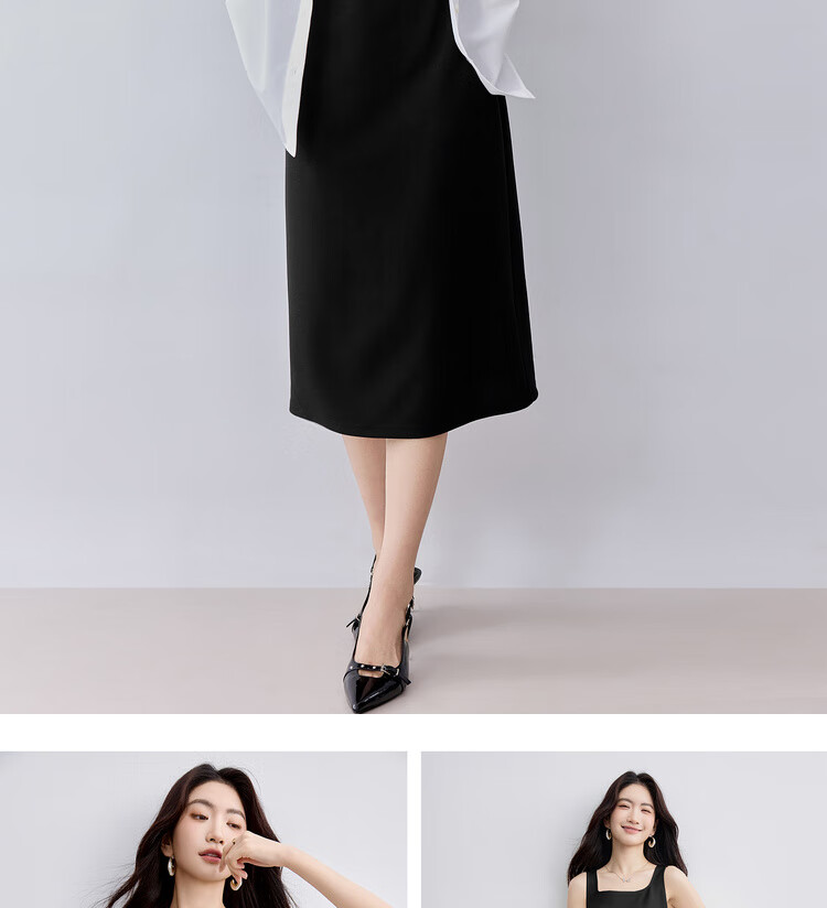 Sentubila Petite Black Square Neck Spaghetti Strap Dress for Women, Summer Elegant Slimming Dress, Concealing Body Shape, Elegant Mid-Length Dress 22