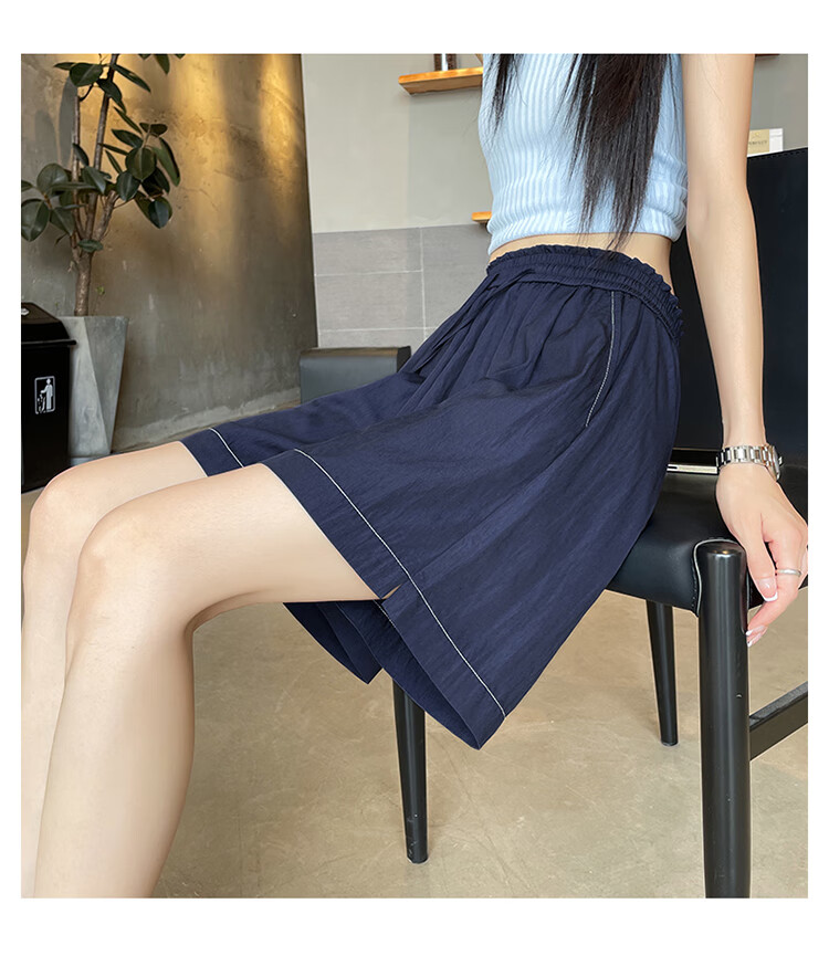 Ziyouxi Ice Silk Denim-Like Shorts for Women, 2026 Summer Thin High-Waist Loose A-Line Five-Point Pants Wide-Leg Mid-Length Shorts 12