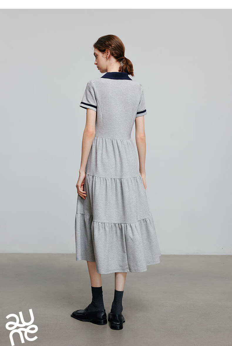 Chuyu Age-Reducing Retro 2025 Summer New Color-Block Polo Collar Dress for Women with Spliced T-Shirt Skirt, Floral Gray, S 12