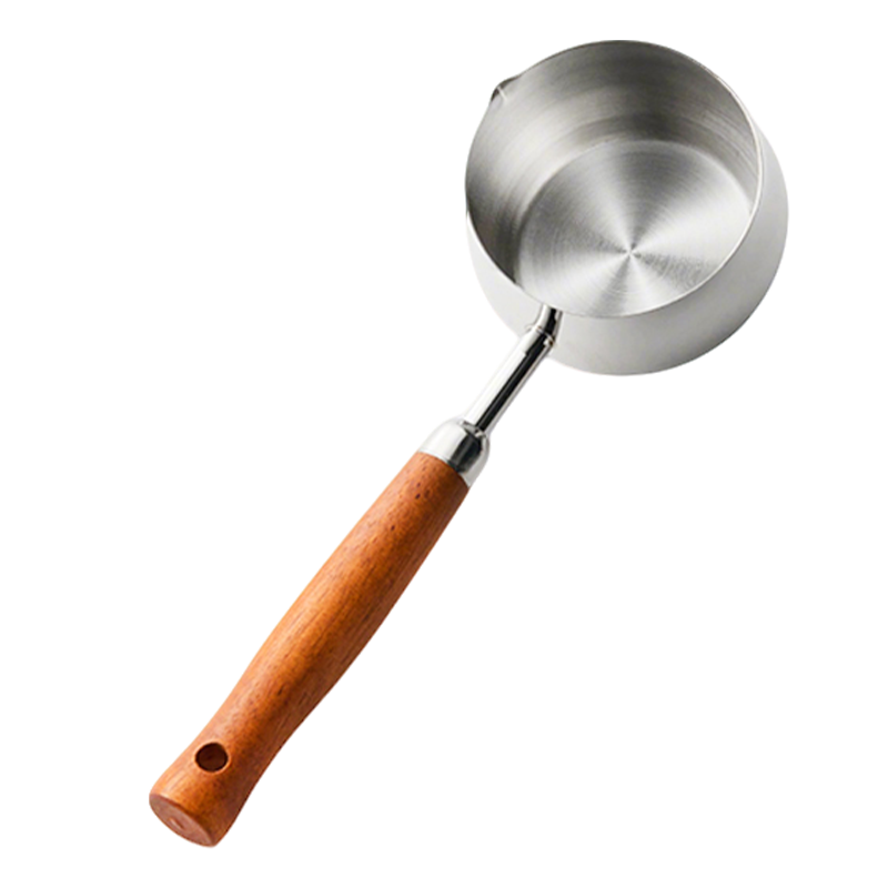 Edo Hot Oil Pot [Anti-Scalding Extended Wooden Handle], 304 Stainless Steel Oil-Splashing Pan, Mini Oil Drizzling Pot, Oil Sautéing Spoon, 200ml