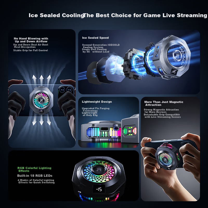 REMAX REMAX Magnetic Phone Cooler, Gaming And Live Streaming Cooling Device, Lightweight at Only 63g, Semiconductor Cooling Back Clip, Suitable for Apple Tablets, Red Magic, IQOO AI