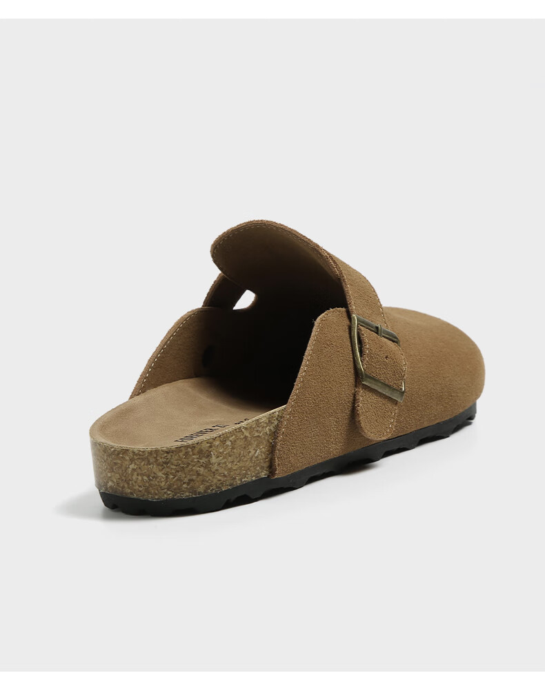 FOREVER21 Women's Leather Slippers Spring Autumn Birkenstock Style Thick Sole Slip-On Half Slippers Khaki Size 36 5