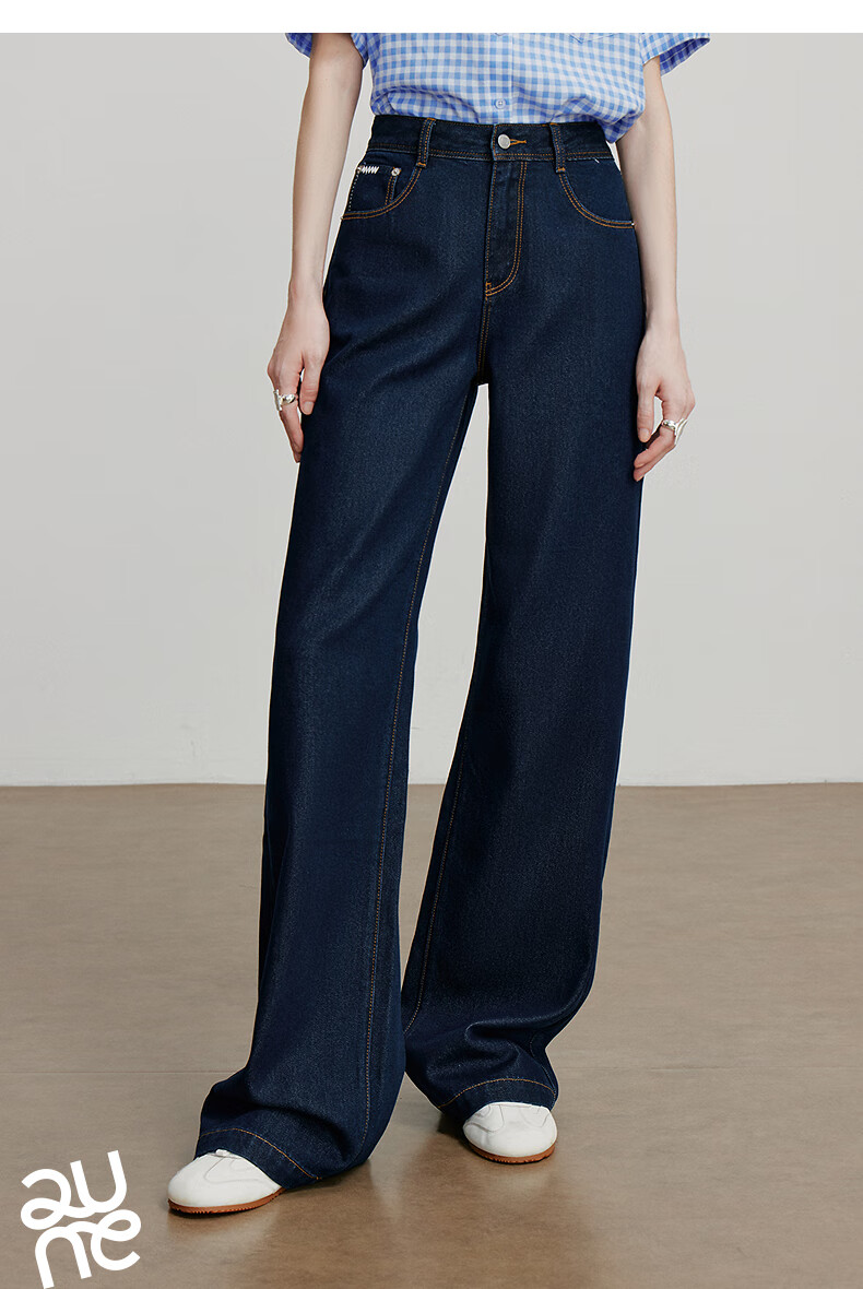 Chuyu Focus Acetate Puff Soft Denim Women's 2025 New Mid-Waist High Street Embroidered Wide-Leg Pants Sky Blue 28 35