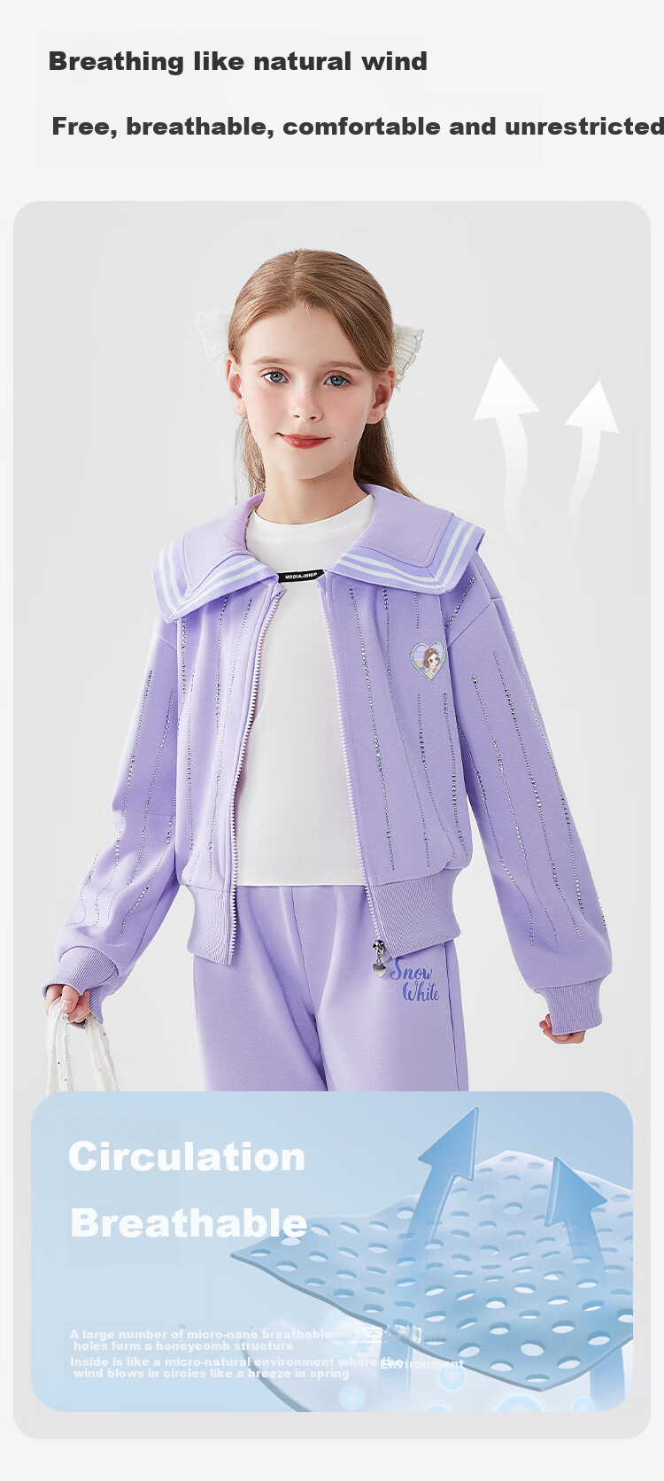 Disney Girls' Spring And Autumn Outfit, Spring Girls' Jacket, Children's Pants, Sports Casual Set 2026, Purple, Size 120 6