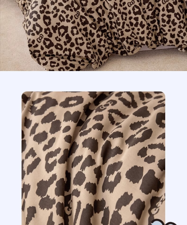 Tbh Sanrio Hello Kitty 3-Piece Bedding Set Cotton Four-Season Twill Printed Bed Linen 1.2m Denim Leopard Print 5