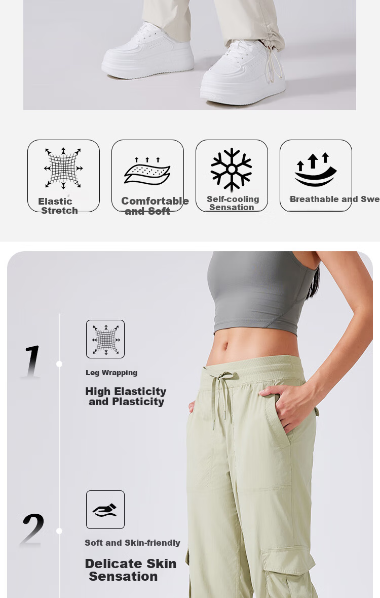 LangSha Loose-Fit Mid-Rise Cargo Pants for Women, Spring/summer 2025, Quick-Dry Lightweight Multi-Pocket Wide-Leg Outdoor Sports Casual Trousers 2