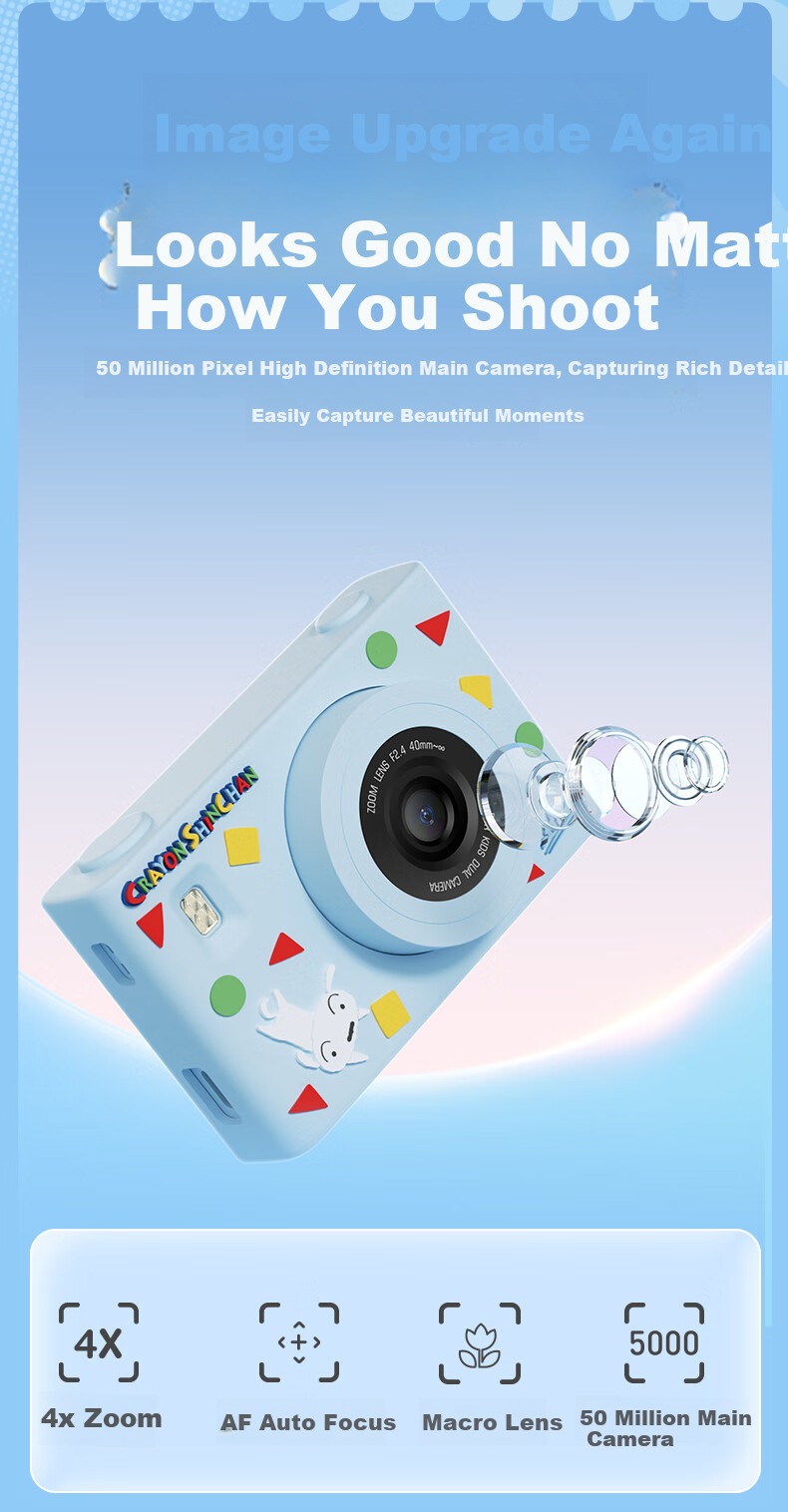 MAQUCC Crayon Shin-Chan Student Camera, High-Definition CCD, for Children Ages 6-10, Popular Toy, Birthday Gift for Girls, Entry-Level Camera for Young Girls, V2 Blue 6