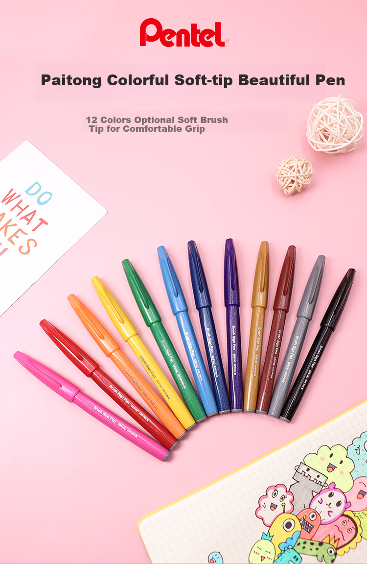 Pentel Colored Soft Brush Pen, Elastic Tip Water-Based Pen Touch, for Journaling, Letters, Cards, SES15C Brown/single Pe 1