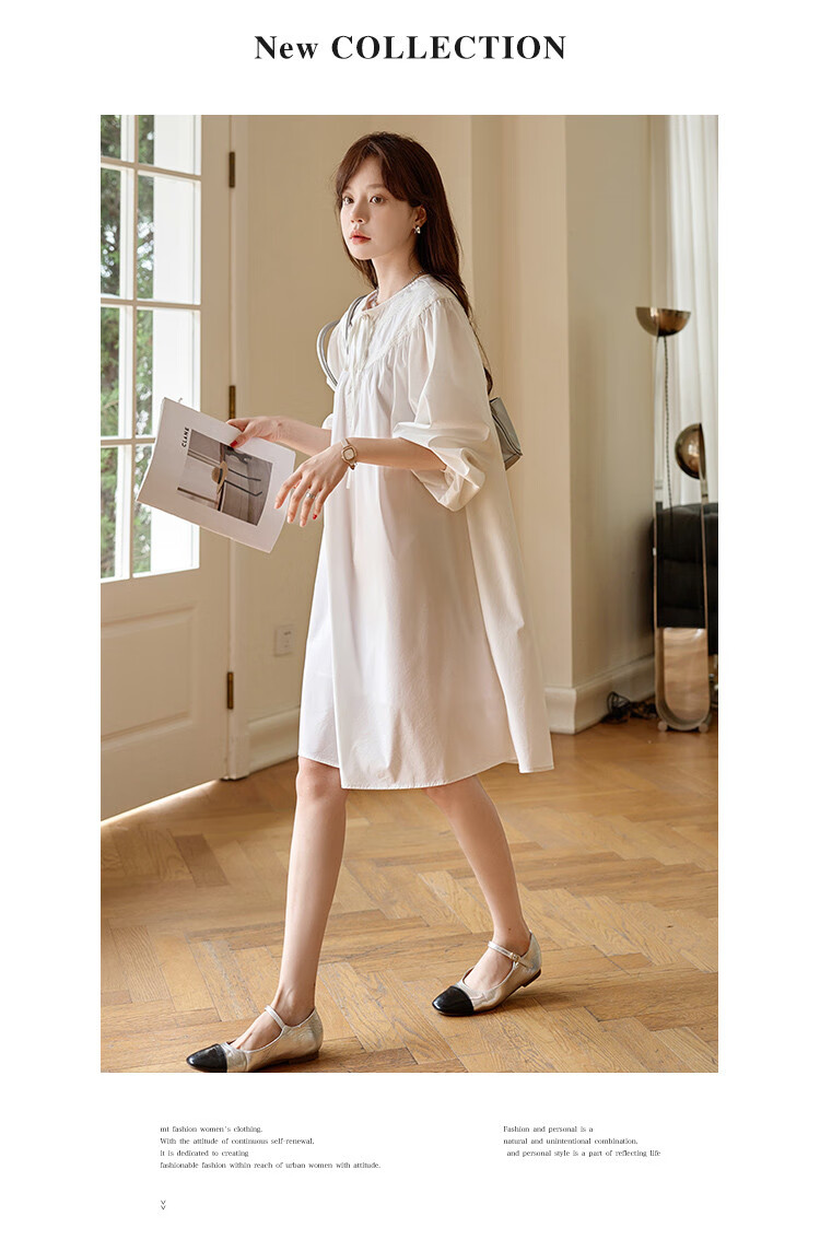 MT Artistic Style Autumn Loose A-Line Solid Color Long Sleeve Dress 3