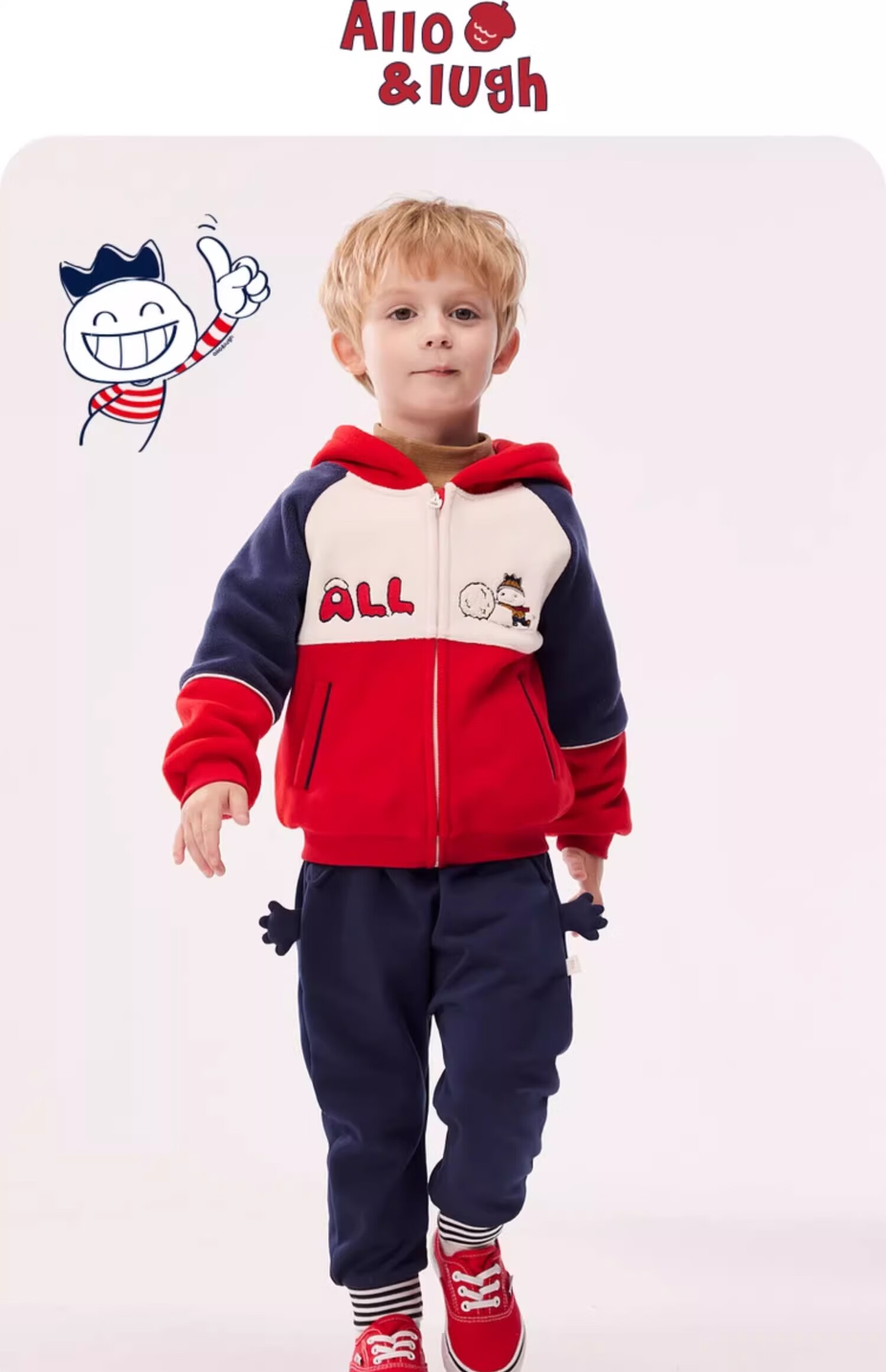 Allo&lugh Kids Knit Cartoon Casual Fleece-lined Long Pants Navy Blue Size 100 5