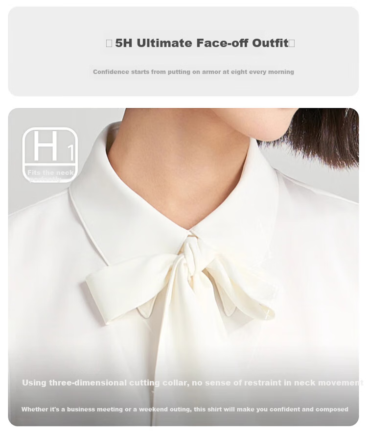 Bodexiaojie White Long-Sleeve Blouse for Women, Ribbon Tie, Professional Commute Top, Wrinkle-Resistant Interview Suit Inner Layer, Chiffon Blouse, XL 7