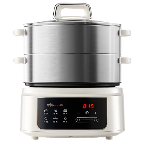 Bear Detachable Electric Steamer Pot with Washable Parts, Programmable Stainless Steel Electric Hot Pot with Timer, 15L Large Capacity Multi-Layer Pot, All-In Home Use Stewing Steaming Cooking Multi-Function DZG-E45L6