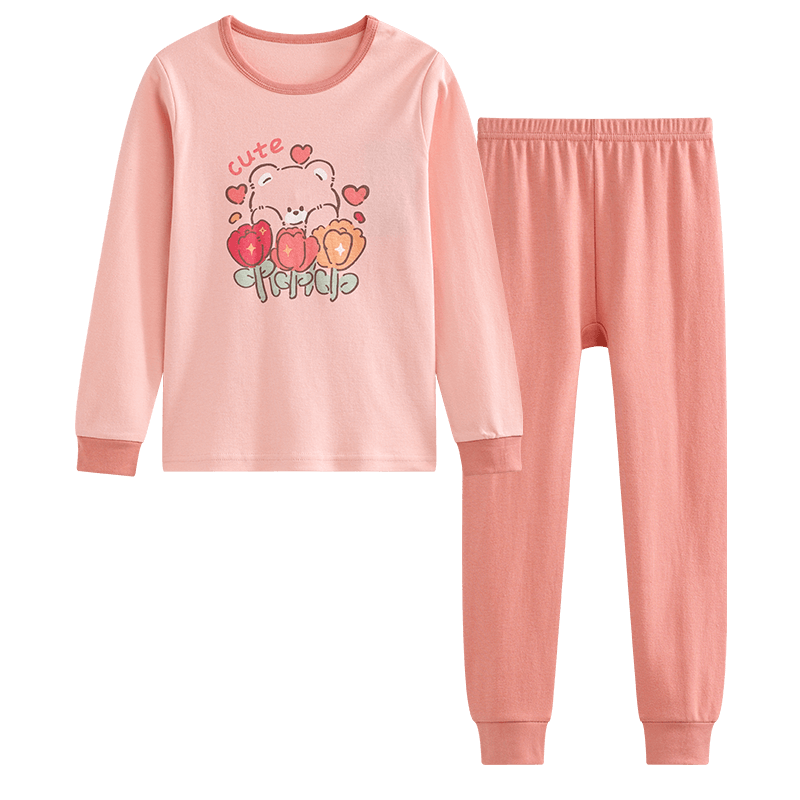 Hodo Children's Pure Cotton Underwear Set, Boys And Girls Autumn And Winter Thermal Low-Collar Cotton Sweater M1224 Orange Pink 170