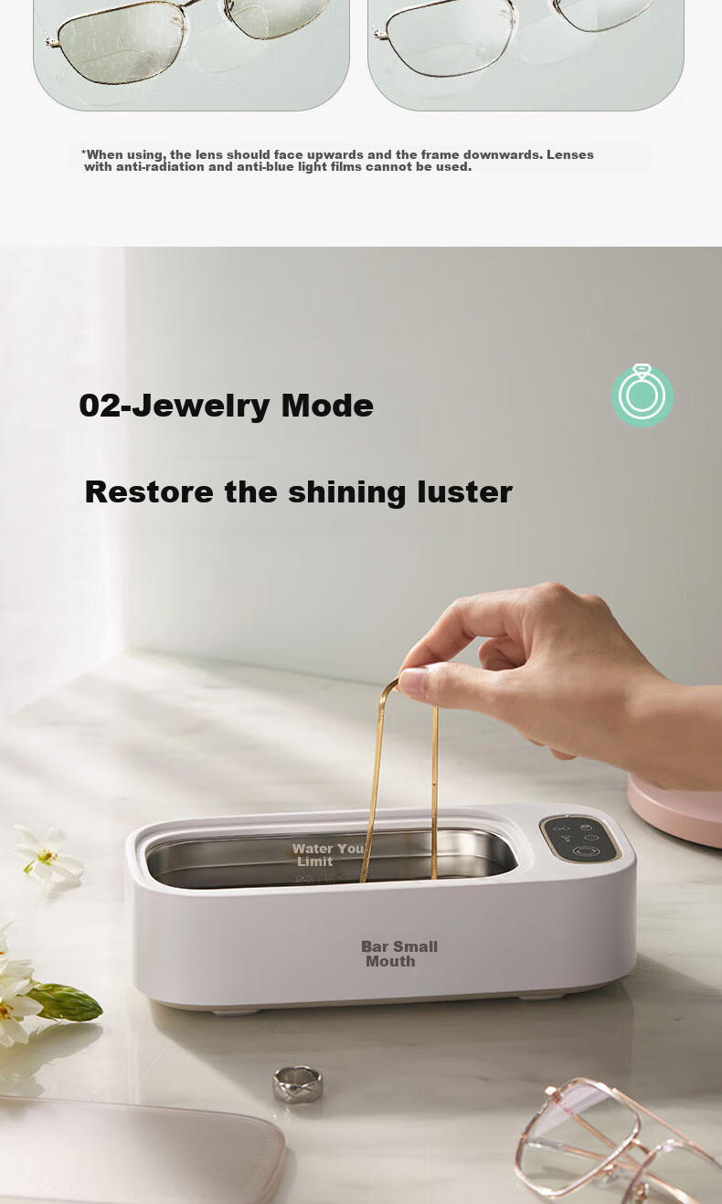 Bear Ultrasonic Eyeglass Cleaner, High-Frequency Vibration Jewelry Cleaning Machine, Eyeglass Cleaning Device [Standard Model + Cleaning Solution] QXQ-B20N8 5