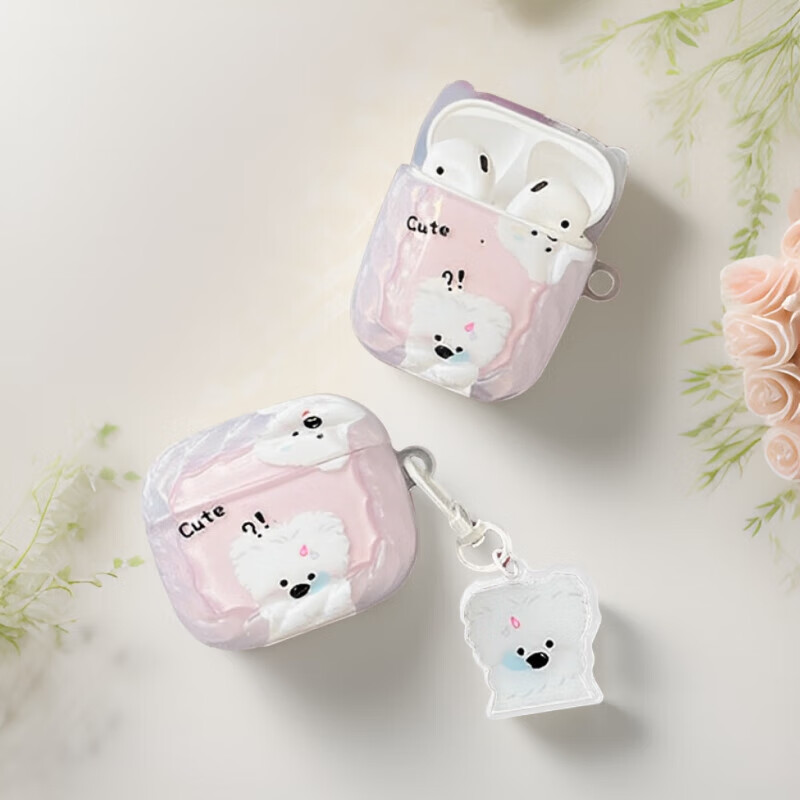 Qiaojiejie AirPods 5/4 Protective Case, Pink Question Mark Dog with Pendant, Apple Earphone Cover, Wireless Bluetooth Headphone Case, Shockproof Creative Non-Slip 3
