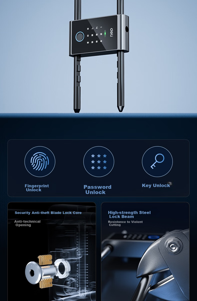 Deli Glass Door Lock Attendance Access Control Machine, Smart Fingerprint U-Shaped Lock for Double Doors, U-Shaped Password Lock, Shop Glass Door Lock Motorcycle Lock Rust-Resistant Anti-Shearing Anti-Pry AL104 4