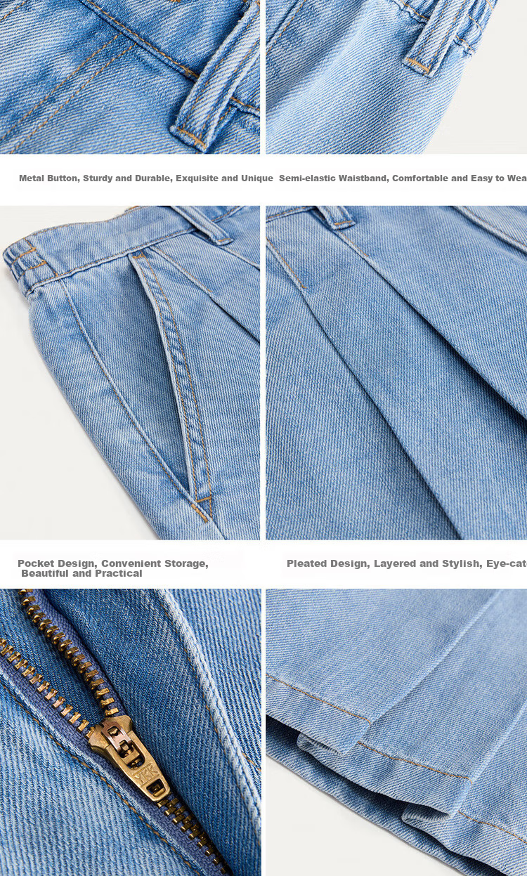 Giordano Women's Denim Shorts with High-Tech Cooling Pleated Fabric, Semi-Elastic Waistband, Lightweight Denim Pants 13405239 18