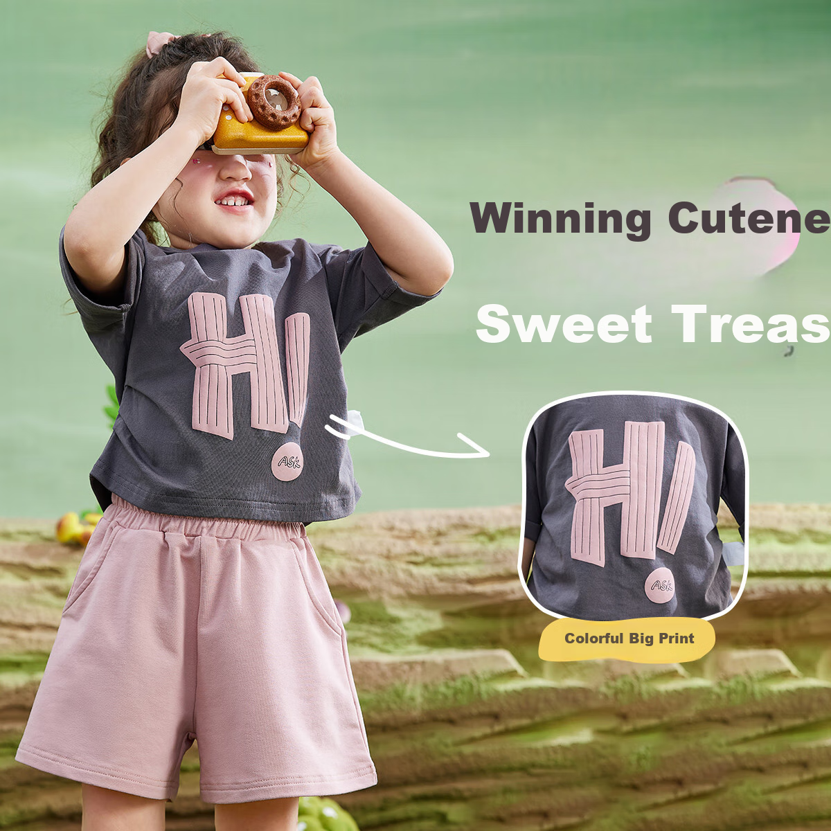 ASK JUNIOR Children's Running Sports Set, Girls' Summer Outfit with Printed Design, Toddler And Baby Two-Piece Set Including Short-Sleeve Top And Shorts